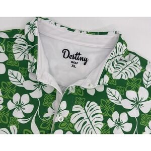 Destiny Golf Polo Men's XL Green  Hawaiin Tropical Floral St Patrick Performance